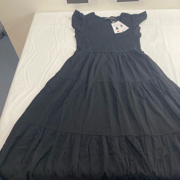 ZESICA Casual Flutter Short Sleeve Crew Neck Smocked Elastic Waist Tiered - Picture 3 of 3